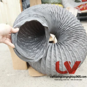 Phân phối ống gió mềm vải phi 100 lắp quạt thông gió, hút mùi, hút bụi.