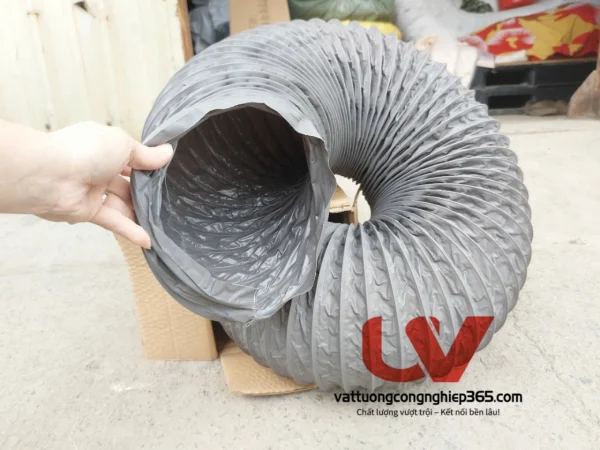 Phân phối ống gió mềm vải phi 100 lắp quạt thông gió, hút mùi, hút bụi.